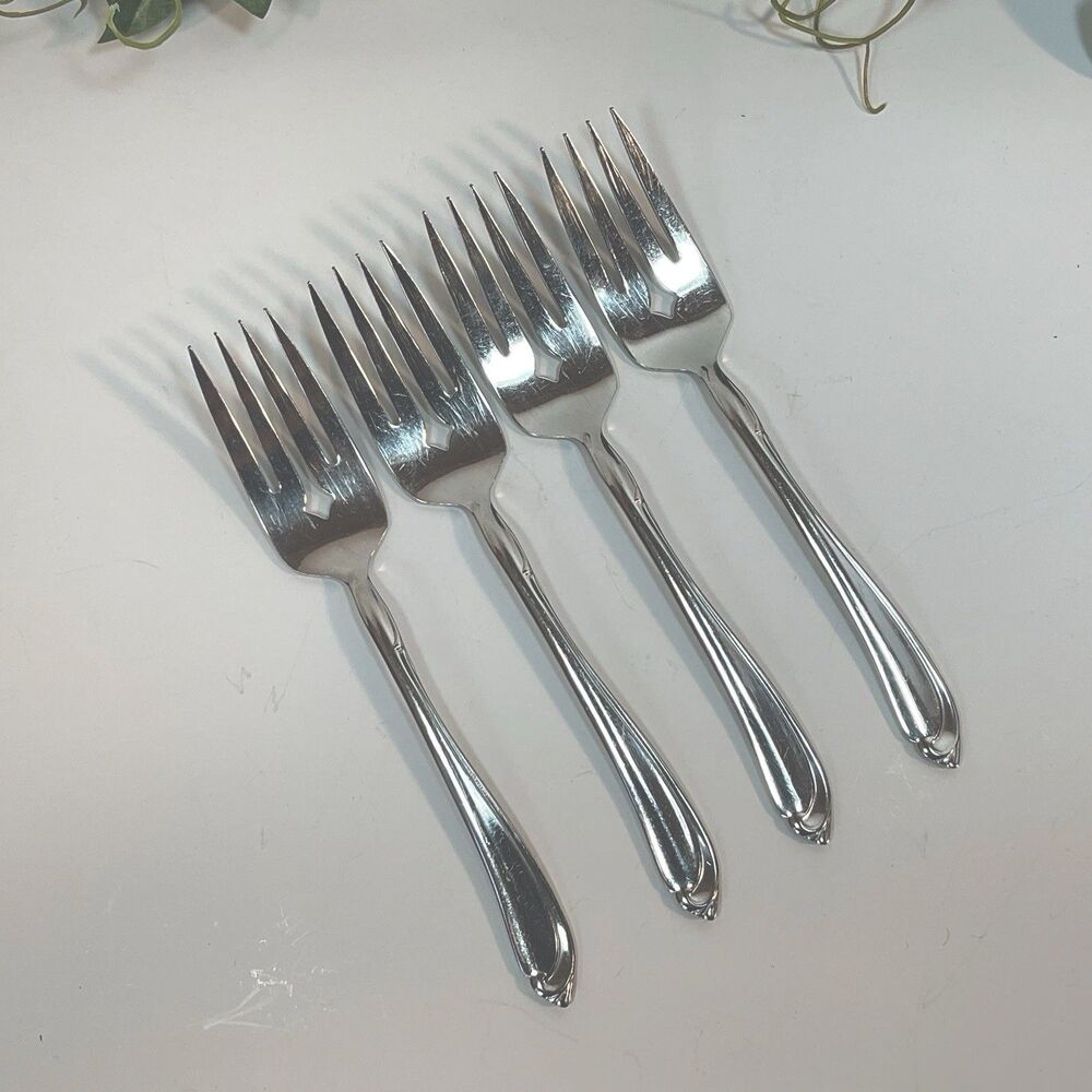 4 OneidaCraft Deluxe SHASTA Stainless Steel Salad or Dessert Fork Flatware 6.25”